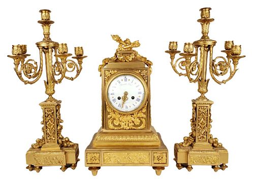 Magnificent 19th C. Raingo Fres Gilt Bronze Clockset