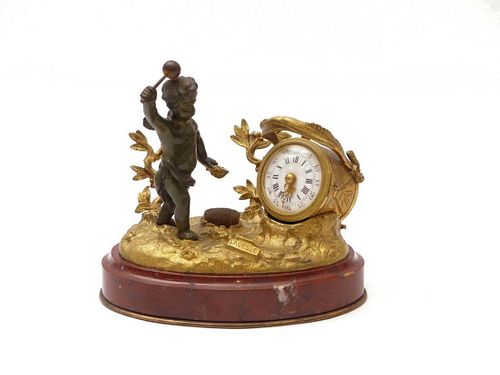 19th C. French Bronze & Marble Figural Clock