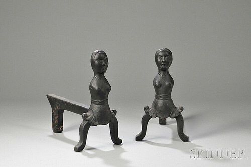 Pair of Cast Iron Female-form Andirons
