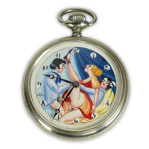 Vintage Doxa Hand painted Erotic Open Face Pocket watch.