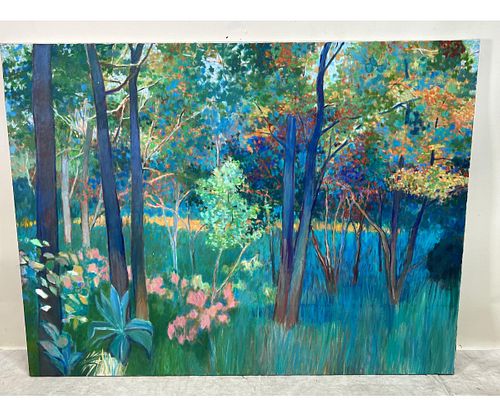 HERB MEARS FOREST SCENE OIL ON PANEL PAINTING