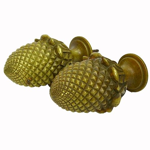 Good Pair of 19th Century French Heavy Bronze Pineapple Finials.