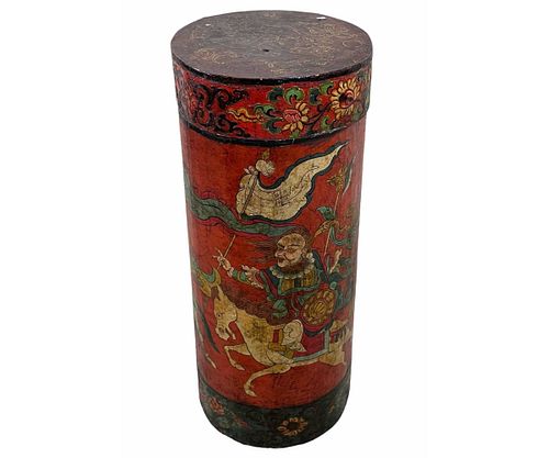 ANTIQUE TIBETAN CARVED & PAINTED SCROLL BOX