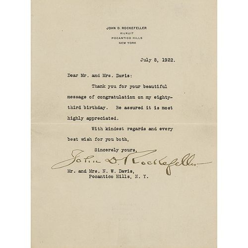 John D. Rockefeller Typed Letter Signed