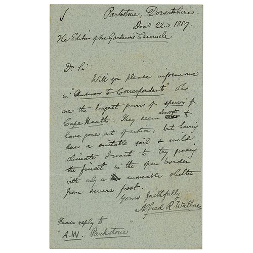 Alfred Wallace Autograph Letter Signed