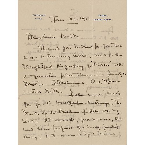Howard Carter Autograph Letter Signed on King Tut&#39;s Curse