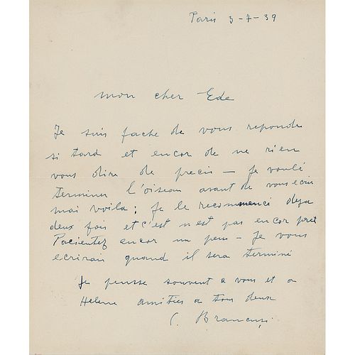 Constantin Brancusi Autograph Letter Signed