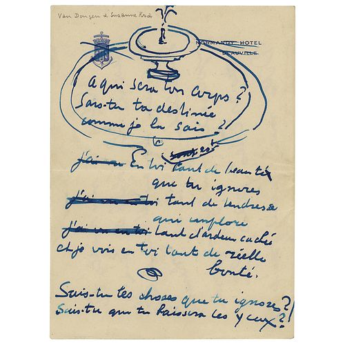 Kees van Dongen Handwritten Letter with Sketches