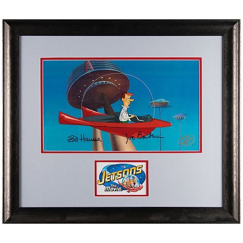 George Jetson production cel from Jetsons: The Movie signed by Bill Hanna and Joe Barbera