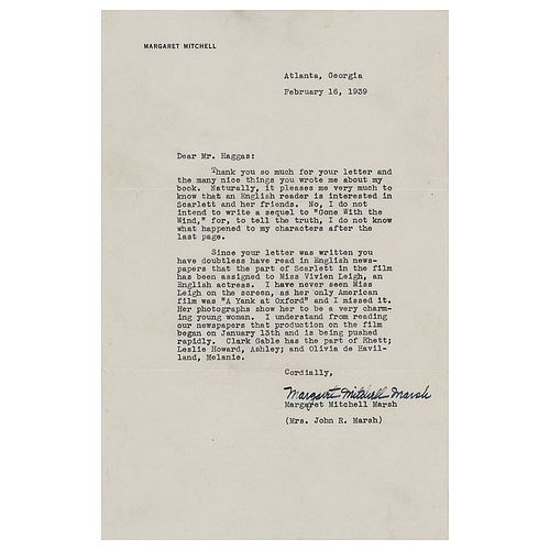 Margaret Mitchell Typed Letter Signed