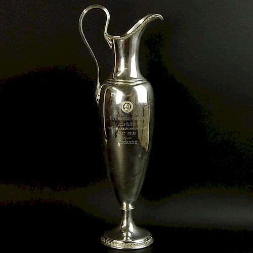 Circa 1919 Black Starr & Frost Silver Plate Ewer Form Sailing Trophy.