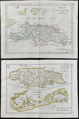 Le Rouge - 4 Maps of West Indies Islands (Jamaica, Bermuda, Antigua, Martinique, Saint Domingue or Haiti)