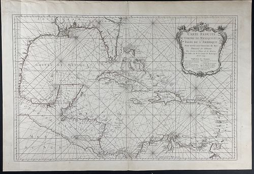 Bellin, Large Folio - Map of the Gulf of Mexico with Florida, Louisiana, Mexico, West Indies Islands, and Central and Northern South America