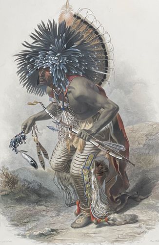Karl Bodmer - Pehriska-Ruhpa, Moennitarri Warrior in the Costume of the Dog Danse (Dance)