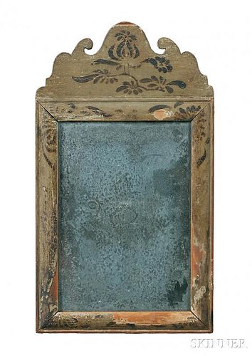 Small Light Green-painted and Stencil-decorated Mirror