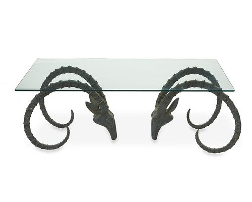A bronze ibex head coffee table, attributed to Alain Chervet