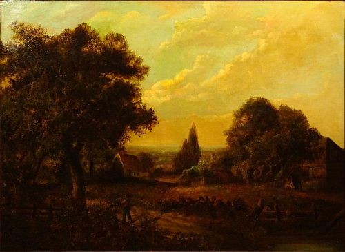 Antique English School Oil on Canvas "English Countryside"