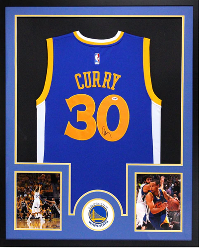 Steph Curry Signed Golden State Warriors Framed Jersey (PSA COA)