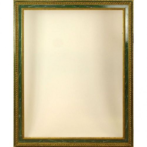 Large Carved Faux Marble Painted and Parcel Gilt Wood Frame.