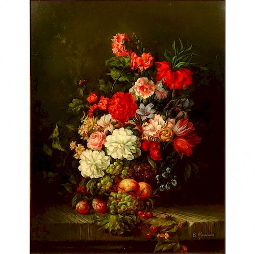 Contemporary Oil on Canvas, Still Life with Flowers. Bears signature E. Raymonds.