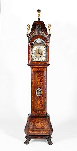 DUTCH ROCOCO GILT-METAL-MOUNTED MAHOGANY AND FRUITWOOD MARQUETRY TALLCASE CLOCK
