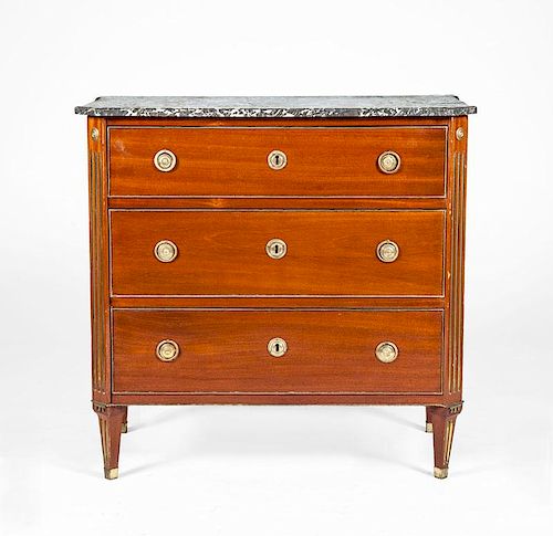 GERMAN NEOCLASSICAL BRASS-MOUNTED MAHOGANY COMMODE, POSSIBLY BALTIC