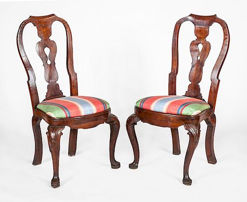 PAIR OF DUTCH ROCOCO CARVED WALNUT SIDE CHAIRS