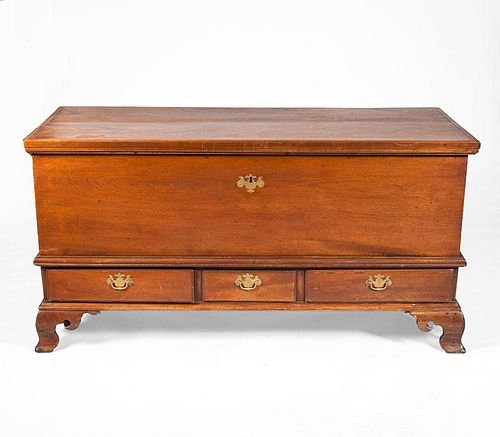 AMERICAN CHIPPENDALE STAINED PINE BLANKET CHEST
