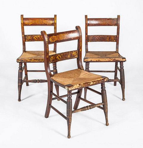 SET OF THREE FEDERAL GRAIN-PAINTED AND STENCILED FANCY CHAIRS