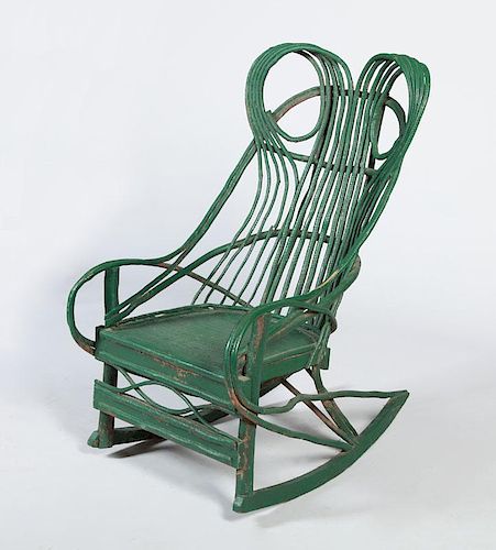 GREEN-PAINTED WILLOW ROCKING CHAIR