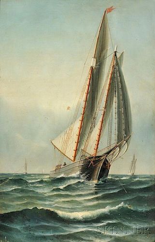 Willis Henry Plummer (American, b. 1838/9)    Schooner Under Sail