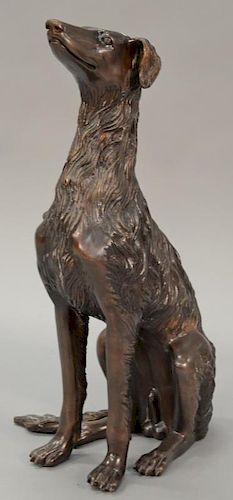 A. Tiot Large bronze Dog recast sitting in upright position signed A. Tiot.