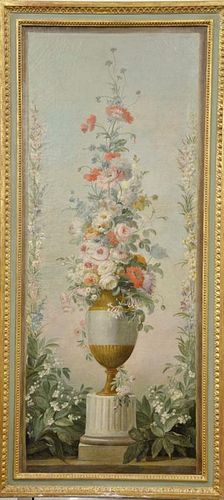 Pair of NeoClassical paintings 
Still life Flowers in Urn 
oil on canvas 
unsigned 
(paint loss on one - 1x2 inch)  
61" x 25"
