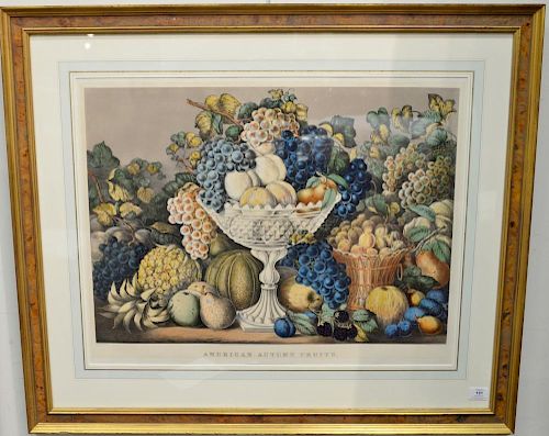 Currier & Ives 
American Autumn Fruits 
hand colored lithograph 
marked lower left: Palmer Del
sight size 22 1/2" x 29"  

Provenanc...