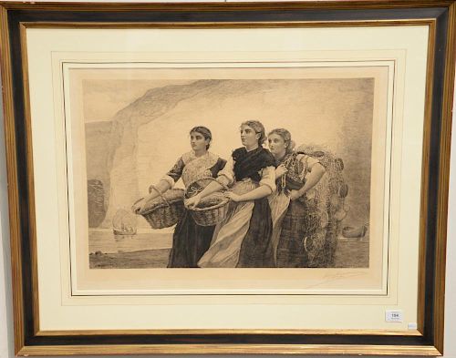 After Winslow Homer 
by Pierre Teyssonnieres 
A Voice from the Cliffs 
etching 
pencil signed lower right: Teyssonnieres 
framed and...