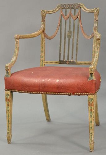 George III armchair with original paint decoration set on square tapered legs ending in spade feet, circa 1800. 
ht. 36 in.