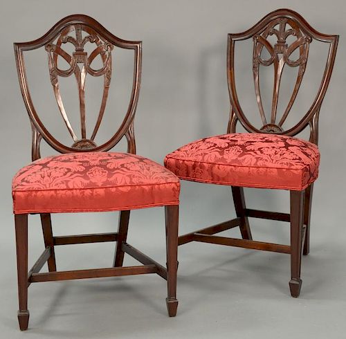 Fineberg set of six Federal style mahogany dining chairs with plume and drape carved back, fully upholstered seats all set on square...
