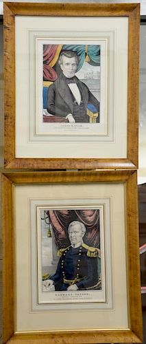Set of five Currier presidential hand colored lithographs including William Henry Harison, John Tyler, James K. Polk, Zachary Taylor...