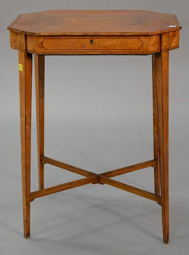 Continental lift top stand on square tapered legs joined by X stretcher. 
ht. 26 1/2 in.; top: 14 1/2" x 20 1/2"