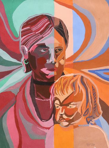 ROBERT HINES GOUACHE PAINTING MOTHER & CHILD