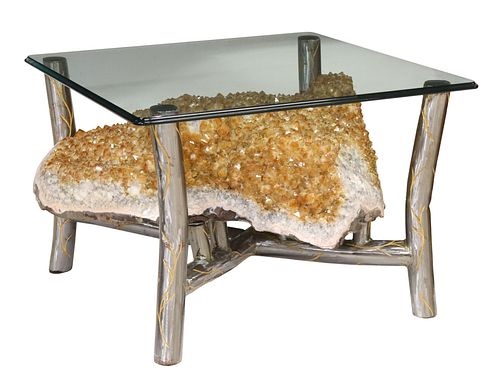 UNUSUAL LARGE CITIRNE GEODE GLASS-TOP COFFEE TABLE