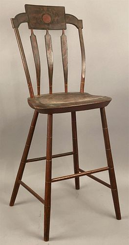 Rare 19th C Paint Decorated Arrow Back Tall Chair