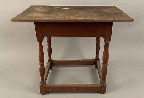 Wm&Mary Stretcher Base Tavern Table, Scrubbed Top