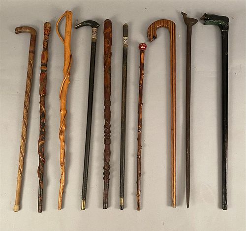 10 Walking Sticks-Carved, Inlaid, Natural Features