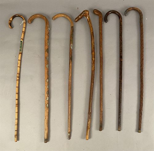 7 Walking Stick/Canes, Most w/Hooked Tops