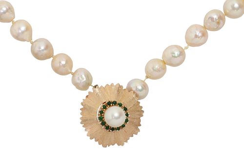 ESTATE COATED PEARL NECKLACE 14KT GOLD CLASP