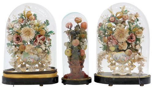 (3) FRENCH FAUX FRUIT & FLORAL CLOCHE GARNITURES