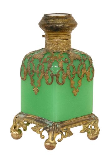 FRENCH GRAND TOUR GREEN OPALINE GLASS SCENT BOTTLE