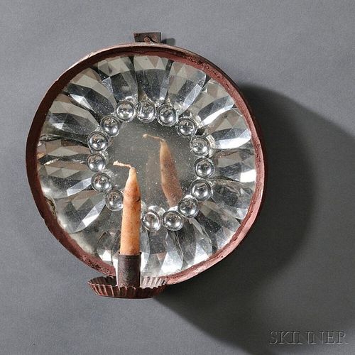 Red-painted Tin Mirrored Candle Sconce