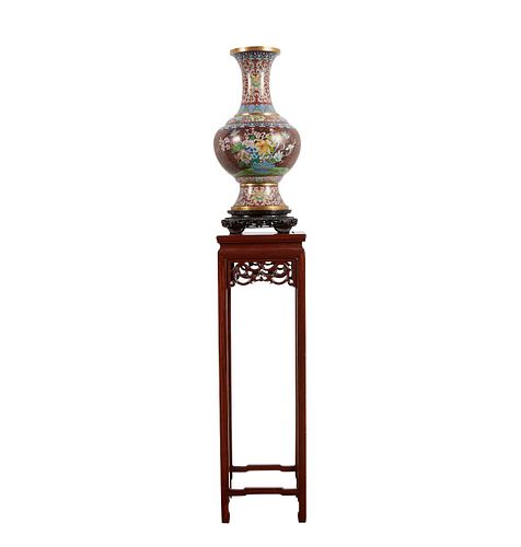 Large Chinese Cloisonne Vase with Stand and Table